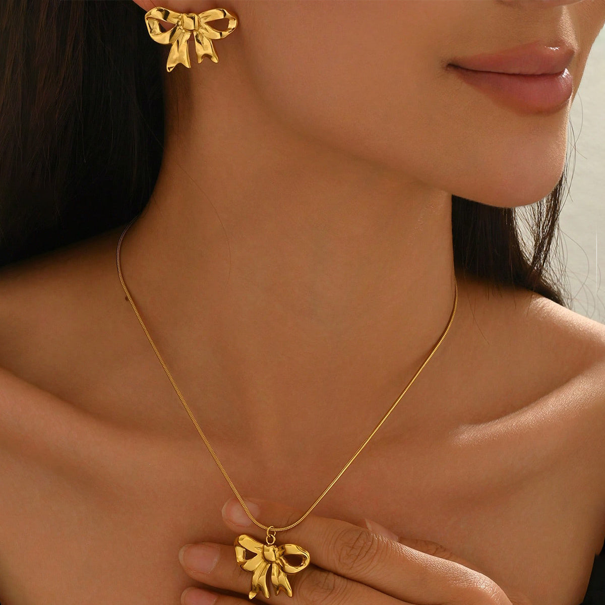 18K Gold Plated Bow Set